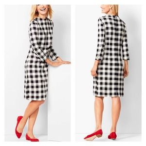 Talbots Buffalo Check Plaid Mock Neck 3/4 Sleeve Button Dress Women’s Size XL